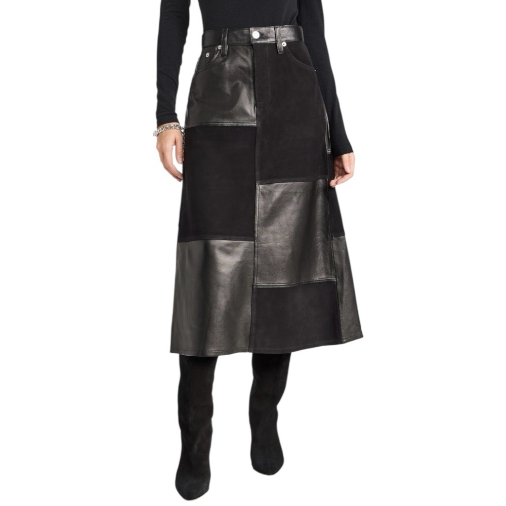 RE/DONE Mid Rise Leather & suede 27/small  Patchwork Skirt NWT - Picture 3 of 15